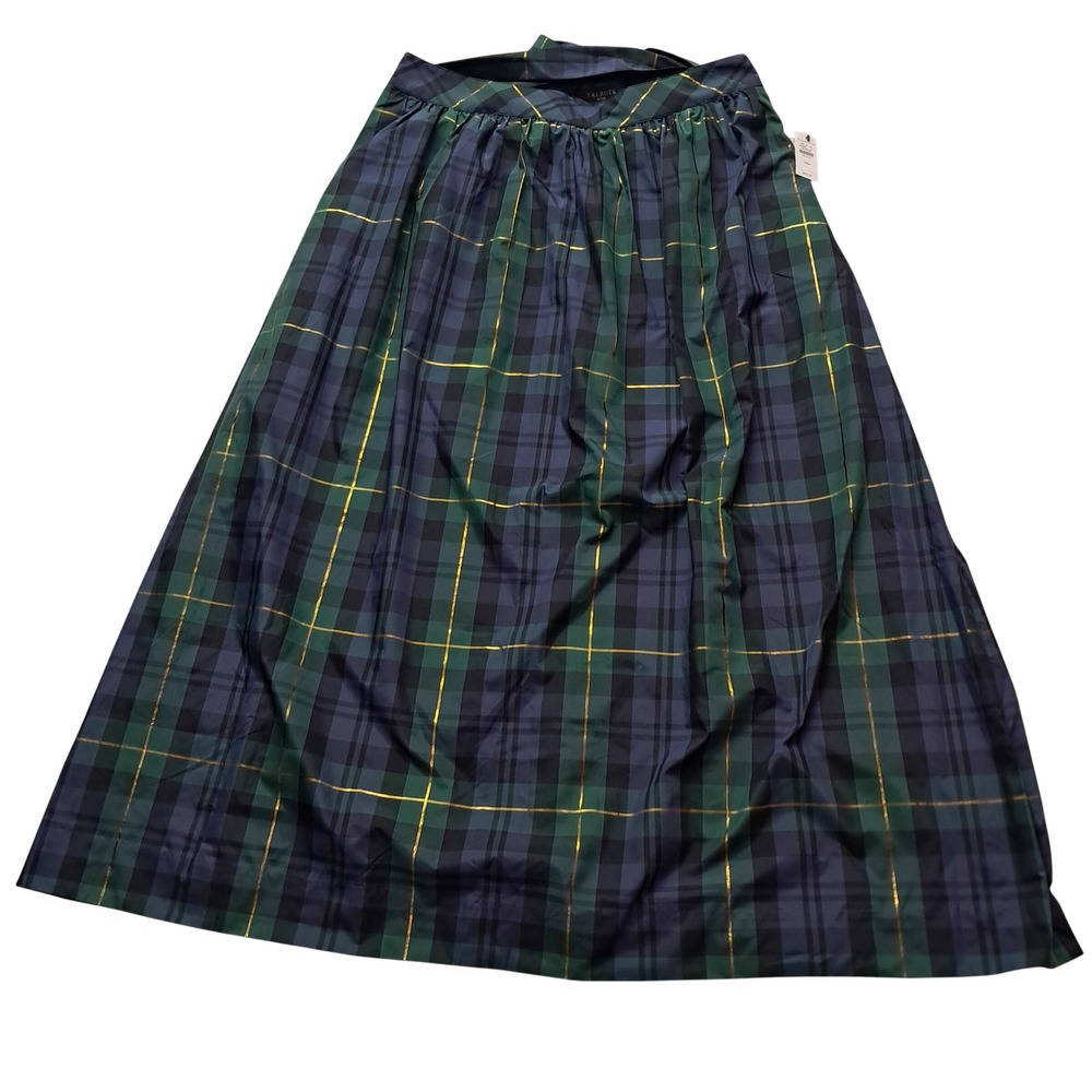 NWT Talbots Skirt Womens 14P Green Plaid Gold Maxi Sloane Tartan Bow Holiday